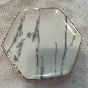 Jewel Tray white and gray marble look with gold outline